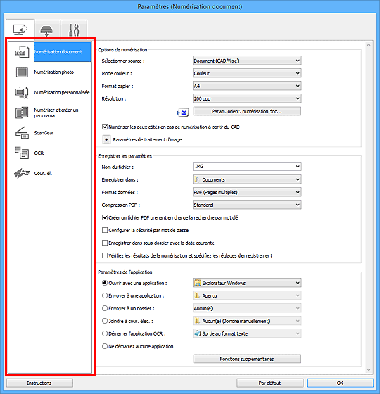 figure : boîte de dialogue Paramètres